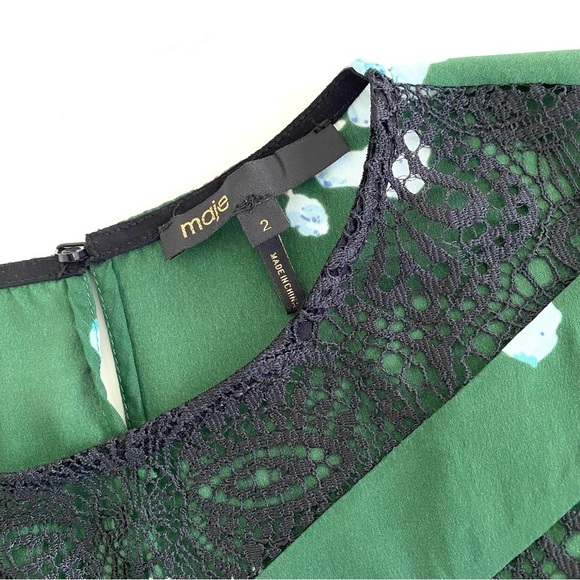 Maje Asymmetric Lace Trimmed Floral Print Silk Blend Dress - Picture 10 of 15